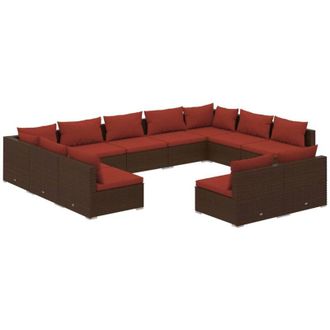 vidaXL Set De Muebles De Jard&iacute;n 11 Pzas Cojines Rat&aacute;n Sint&eacute;tico Marr&oacute;n Vidaxl