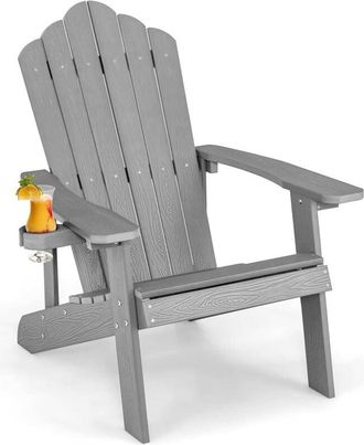 Costway Silla Adirondack con Portavasos, Sillas para Hogueras, Resistente a la Intemperie, Grano de Madera Realista, Facíl de Montaje, Silla de Exterior para