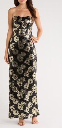 CeCe by Cynthia Steffe Floral Sequin Strapless Gown in Rich Black at Nordstrom Rack, Size 12