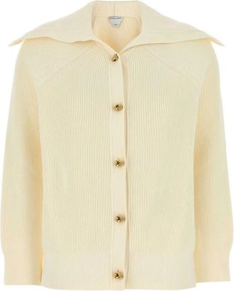 Bottega Veneta Off White Knot Buttons Ribbed Wool Cardigan