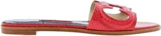 Carolina Herrera Schoenen, Dames, Rood, 37 EU, Leer, Rode Krokodil Initialen Insignia Sandalen