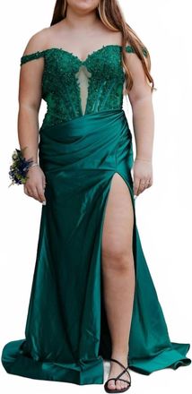 Sherri Hill Off The Shoulder Fitted Prom Dress In Emerald