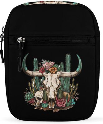 Generic Cow Skull Cactus Crossbody Bag Adjustable Satchel Cute Shoulder Bag Lightweight Sling Bags