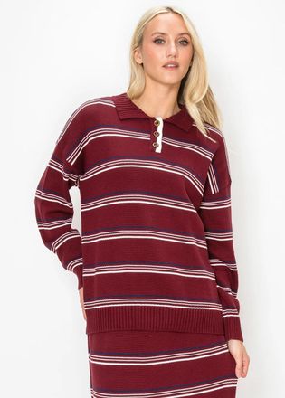 YAL New York Relaxed Stripe Polo Sweater in Cotton Blend