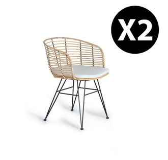 Giner&Colomer Set de 2 sillas de rat&aacute;n y metal