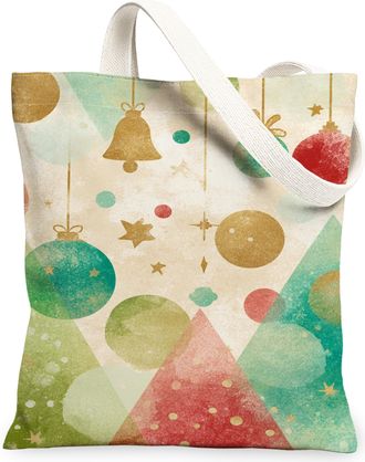 Generic Christmas Ornaments Canvas Tote Bags, Colorful Holiday Pattern Reusable Grocery Bags, Lightweight Washable Canvas for Trave, Multicolor, 13x15 Inch