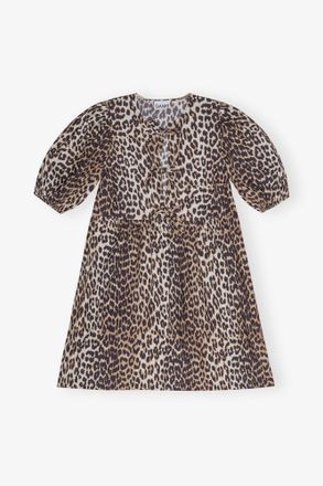 Ganni Mixed Leopard Printed Cotton Tie String Mini Dress - Size 10/12 Organic