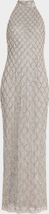 Aidan Mattox Beaded Halter Column Gown