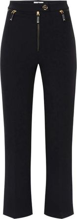 Elisabetta Franchi Double Crepe Broeken - Dames - Straight fit broeken - Zwart - S - Leer - Broeken
