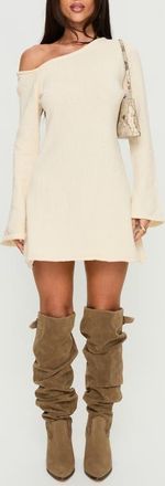 Princess Polly Jaede One-Shoulder Long Sleeve Knit Minidress in Cream at Nordstrom, Size Medium