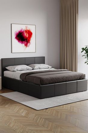 Home Discount Vida Designs Lisbon Double Ottoman Faux Leather Bed Frame UKFR Fabric in Black