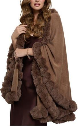 Saachi Faux Fur Trim Cape in Brown at Nordstrom Rack