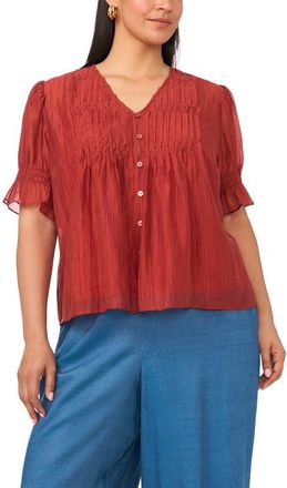 Vince Camuto Pleated Ruffle Top in Rust at Nordstrom, Size 2X