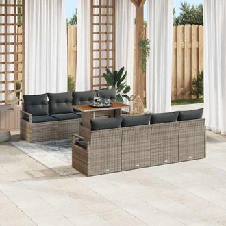 vidaXL Conjunto De Sof&aacute; De Jard&iacute;n 9 Pcs Gris Polirat&aacute;n Vidaxl
