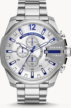 Diesel Mens Mega Chief Analog, Silver Stainless Steel Watch