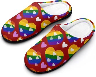 Generic LGBTQ Heart Rainbow Gay Funny Mens Cotton Slippers Soft Non-Slip Rubber Sole House Slipper Indoor Outdoor