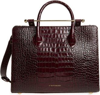 Strathberry Midi Croc Embossed Leather Tote in Burgundy at Nordstrom