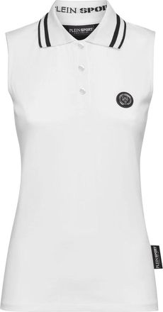 Plein Sport Scratch-print Mouwloze Polo Shirt - Dames - Sportshirts - Wit - S - Katoen - Fitness