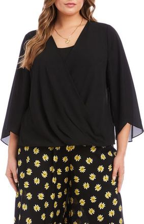 Karen Kane Drape Crossover Crepe Top in Black at Nordstrom, Size 0X