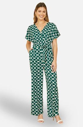 Yumi Geometric Print Wrap Jumpsuit in Green at Nordstrom, Size 10
