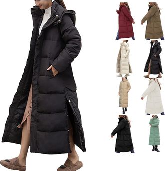 Generic Womens Coats Winter Coats for Women UK Quilted Down Coat Full Zip Hooded Longline Jacket Warm Outerwear Ladies Padded Puffer Jackets Black 3Xl