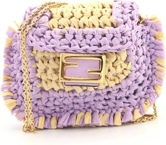 Fendi Raffia Leather Metal Pochette Pouch (Pre-Owned)