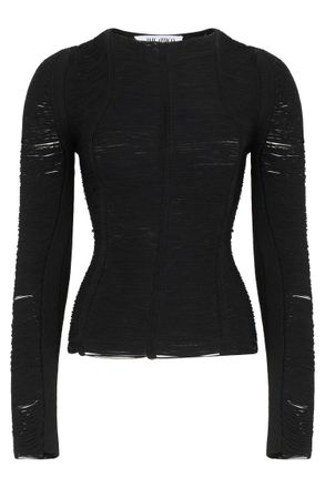 The Attico Black Textured Round Neck Top