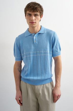 Topman Pointelle Knit Polo in Lblue at Nordstrom, Size Xx-Large
