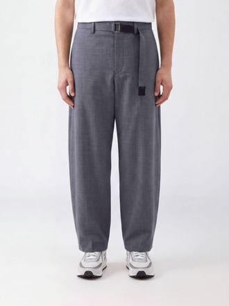 sacai Pantaloni wide leg in misto lana con cintura regolabile in vita