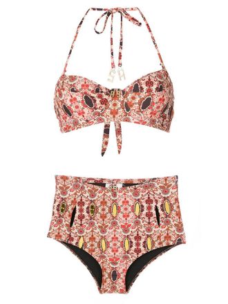 Amir Slama Set bikini a fiori con scollo allamericana - Rosso