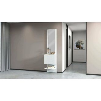 Dmora Mobile da ingresso Ivana, Armadietto multifunzione con specchio, Scarpiera a 1 anta, 45x35h190 cm, Bianco - Dmora