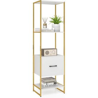 Costway Costway - Libreria a 5 Ripiani con Cassetto, Scaffale di Stoccaggio con Struttura in Metallo e Kit Antiribaltamento, Unit&agrave; Espositiva Autoportante