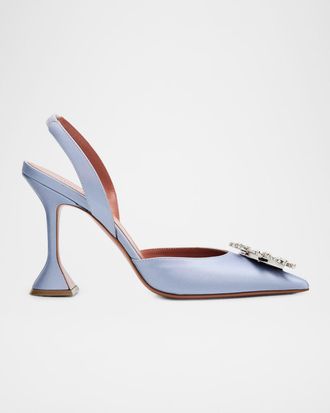Amina Muaddi 95mm Begum Satin Crystal Slingback Pumps