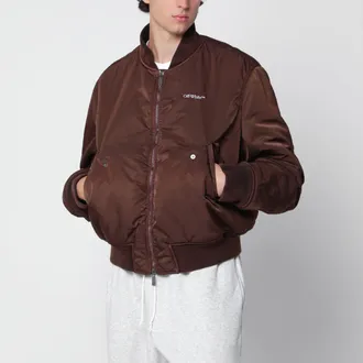 Off-white Bomber con zip marrone in tessuto tecnico
