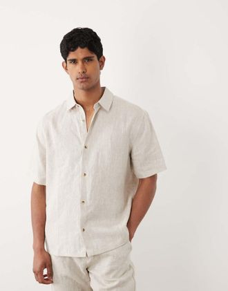 Asos Camicia comoda in 100% lino beige in coordinato-Neutro