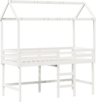 vidaXL Vidaxl - Cama Alta Escalera Y Techo Madera Maciza Pino Blanca 90x190 Cm