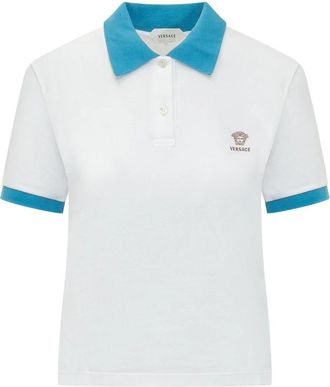 Versace Geborduurde Katoen Piqu&eacute; Polo - Dames - Polos - Wit - M - Katoen - Tops