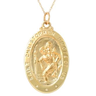 Pompeii3 14k Yellow Gold St. Christopher Medal Pendant 1 Tall 3 Grams