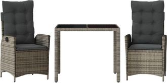 vidaXL Vidaxl - Set Comedor De Jard&iacute;n 3 Piezas Con Cojines Rat&aacute;n Sint&eacute;tico Gris