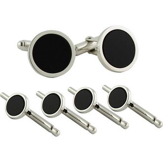 David Donahue Onyx Cuff Links & Shirt Stud Set in Silver at Nordstrom