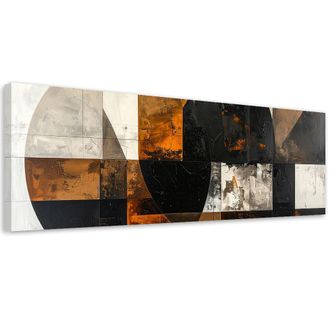 Feeby Cuadro En Lienzo, Abstracci&oacute;n Con Formas Circulares Marr&oacute;n Y Gris, 120x40