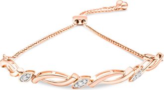 House of Brilliance 925 Sterling Silver Diamond Accent Alternating Swirl link Bolo Bracelet