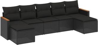 vidaXL Vidaxl - Set De Comedor De Jard&iacute;n 7 Pzas Y Cojines Rat&aacute;n Sint&eacute;tico Negro