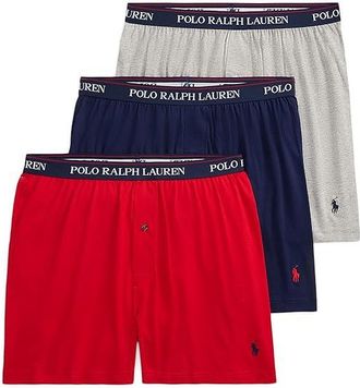 Polo Ralph Lauren P3 Classic Fit Knit Boxers Mens Underwear RL2000 Red/Cruise Navy/Andover Heather : MD, Cotton