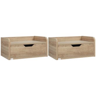 HOMCOM Floating Nightstand Set of 2 - Wall Mounted Bedside Table with Drawer | TJ Hughes