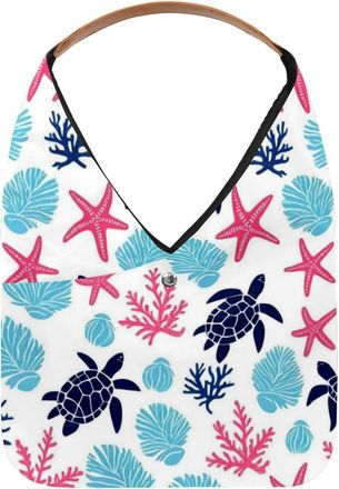 Generic Sea Turtle Tortoise Coral (2) Reusable Lightweight Grocery Bags - Foldable Into Compact Pouch, Washable & Sturdy, Multipurpose for Shopping and Travel