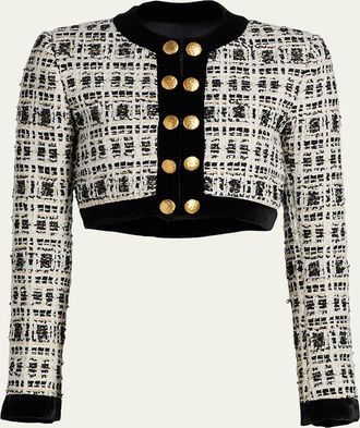Sergio Hudson Tweed Crop Military Jacket