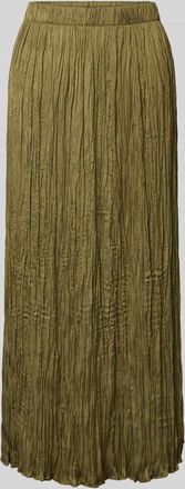 Oui Midirock in Falten-Optik in Khaki, Größe 36