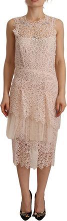 Ermanno Scervino Sheath Tiered Beige Viscose Sleeveless Midi Womens Dress (Pre-Owned)