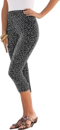 Roaman's Plus Size Essential Stretch Capri Legging in Black White Abstract at Nordstrom, Size 20